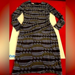 Ivy + blu BLUE gray 3D Knit Sweater DRESS Fitted Midi long sleeve zip up, size 2